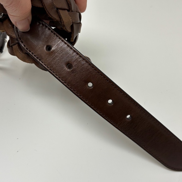 Coach Unisex Size 38 Braided Leather Belt Brown with Silver Tone Buckle Logo